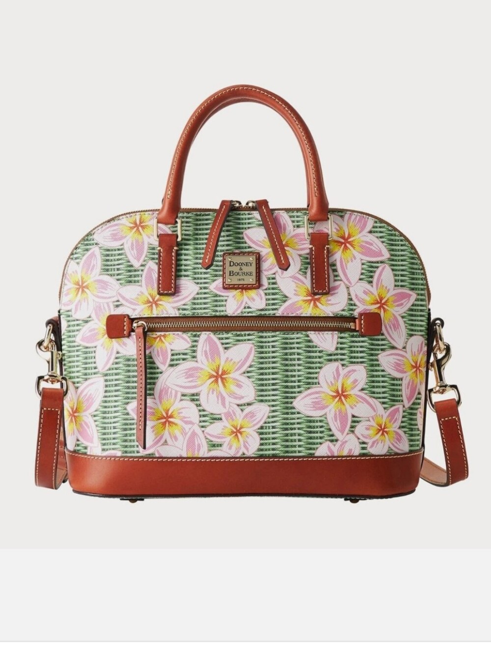 NWT Dooney & Bourke Plumeria Domed Satchel Pink Green 
